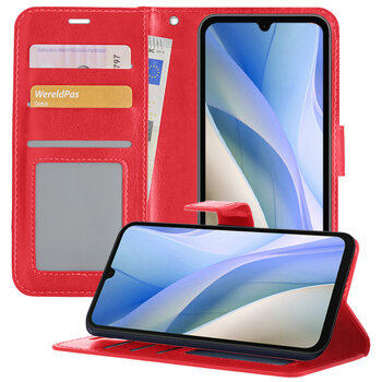 Betaalbare Hoesjes Samsung Galaxy A15 Hoesje Book Case Kunstleer Cover Hoes - Rood