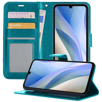 Betaalbare Hoesjes Samsung Galaxy A15 Hoesje Book Case Kunstleer Cover Hoes - Turquoise