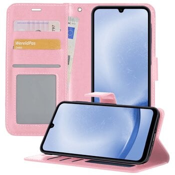 Betaalbare Hoesjes Samsung Galaxy A25 Hoesje Book Case Kunstleer Cover Hoes - Lichtroze