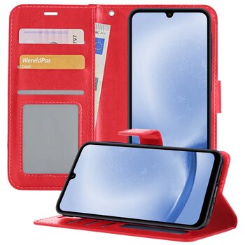 Betaalbare Hoesjes Samsung Galaxy A25 Hoesje Book Case Kunstleer Cover Hoes - Rood