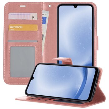 Betaalbare Hoesjes Samsung Galaxy A25 Hoesje Book Case Kunstleer Cover Hoes - Rose Goud