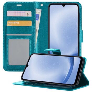 Betaalbare Hoesjes Samsung Galaxy A25 Hoesje Book Case Kunstleer Cover Hoes - Turquoise