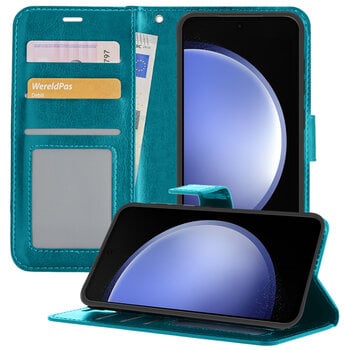 Betaalbare Hoesjes Samsung Galaxy S23 FE Hoesje Book Case Kunstleer Cover Hoes - Turquoise