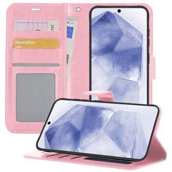 Betaalbare Hoesjes Samsung Galaxy A55 Hoesje Book Case Kunstleer Cover Hoes - Lichtroze