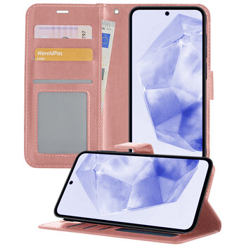 Betaalbare Hoesjes Samsung Galaxy A35 5G Hoesje Book Case Kunstleer Cover Hoes - Rose Goud