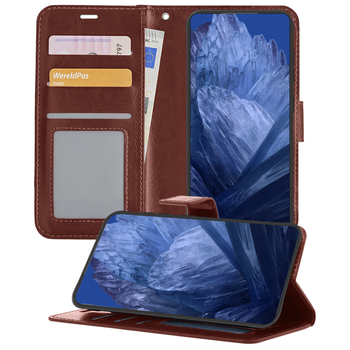 Betaalbare Hoesjes Google Pixel 8a Hoesje Book Case Kunstleer Cover Hoes - Bruin