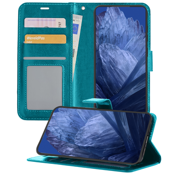 Betaalbare Hoesjes Google Pixel 8a Hoesje Book Case Kunstleer Cover Hoes - Turquoise