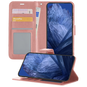 Betaalbare Hoesjes Google Pixel 8a Hoesje Book Case Kunstleer Cover Hoes - Rose Goud