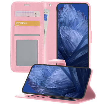 Betaalbare Hoesjes Google Pixel 8a Hoesje Book Case Kunstleer Cover Hoes - Lichtroze