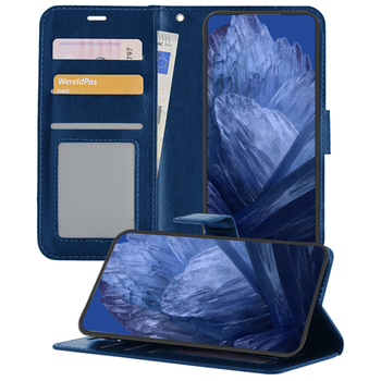 Betaalbare Hoesjes Google Pixel 8a Hoesje Book Case Kunstleer Cover Hoes - Donkerblauw