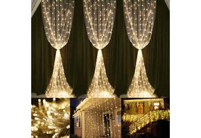 3x6m LED Lichtervorhang, 8 Modi, Lichterkette mit 594 LEDs, Verbindbar, Warmweiß