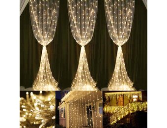3x6m LED Lichtervorhang, 8 Modi, Lichterkette mit 594 LEDs, Verbindbar, Warmweiß
