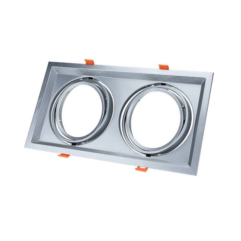 Einbaurahmen für LED AR111 Rechteckig 335x185mm Schwenkbar 2 Spots Silber 2er Packung