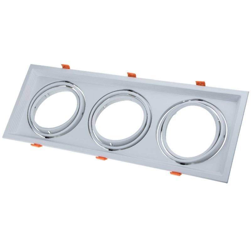 Einbaurahmen für LED AR111 Rechteckig 485x185mm Schwenkbar 3 Spots Weiß 2er Packung