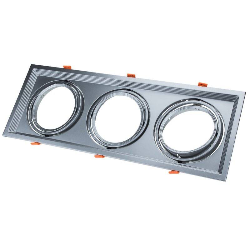 Einbaurahmen für LED AR111 Rechteckig 485x185mm Schwenkbar 3 Spots Silber 2er Packung