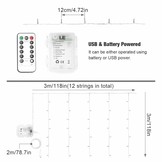 USB Lichterkette LED Lichtervorhang 300 LEDs 8 Modi 3m * 3m IP44