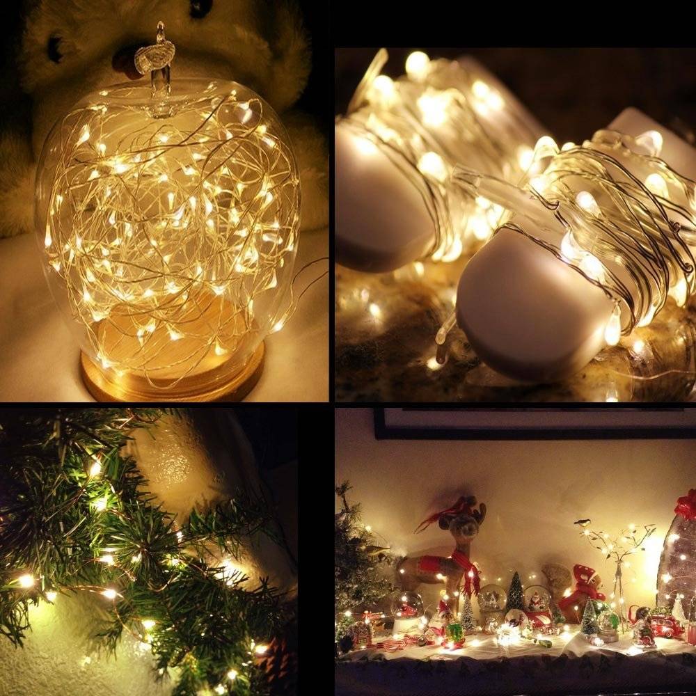 8er Set, 120cm Micro LED Lichterkette Kupferdraht Warmweiß, 20 LEDs, Batteriebetrieb