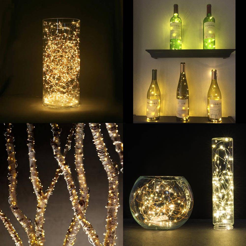 8er Set, 120cm Micro LED Lichterkette Kupferdraht Warmweiß, 20 LEDs, Batteriebetrieb