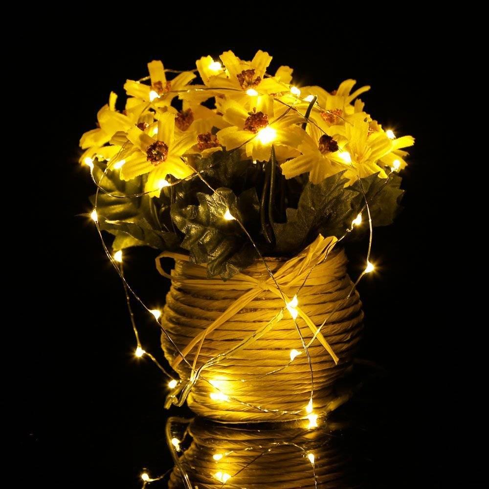 8er Set, 120cm Micro LED Lichterkette Kupferdraht Warmweiß, 20 LEDs, Batteriebetrieb