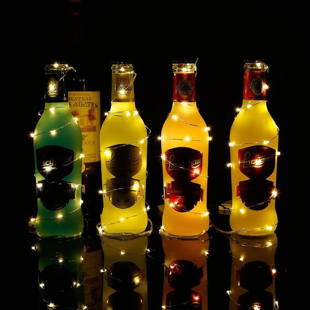 8er Set, 120cm Micro LED Lichterkette Kupferdraht Warmweiß, 20 LEDs, Batteriebetrieb