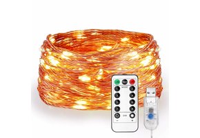 22M LED Kupferdraht Lichterkette, USB Kupferdraht mit 200 LEDs, IP65 Wasserfest, Warmweiß, Zeitschaltuhr Merkfunktion, mit Fernbedienung