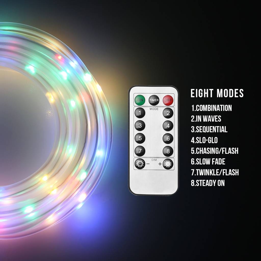 RGB USB Lichtschlauch mit 100 LEDs, 10M LED Lichterkette mit Fernbedienung, IP65 Wasserfest, Zeitschaltuhr Merkfunktion