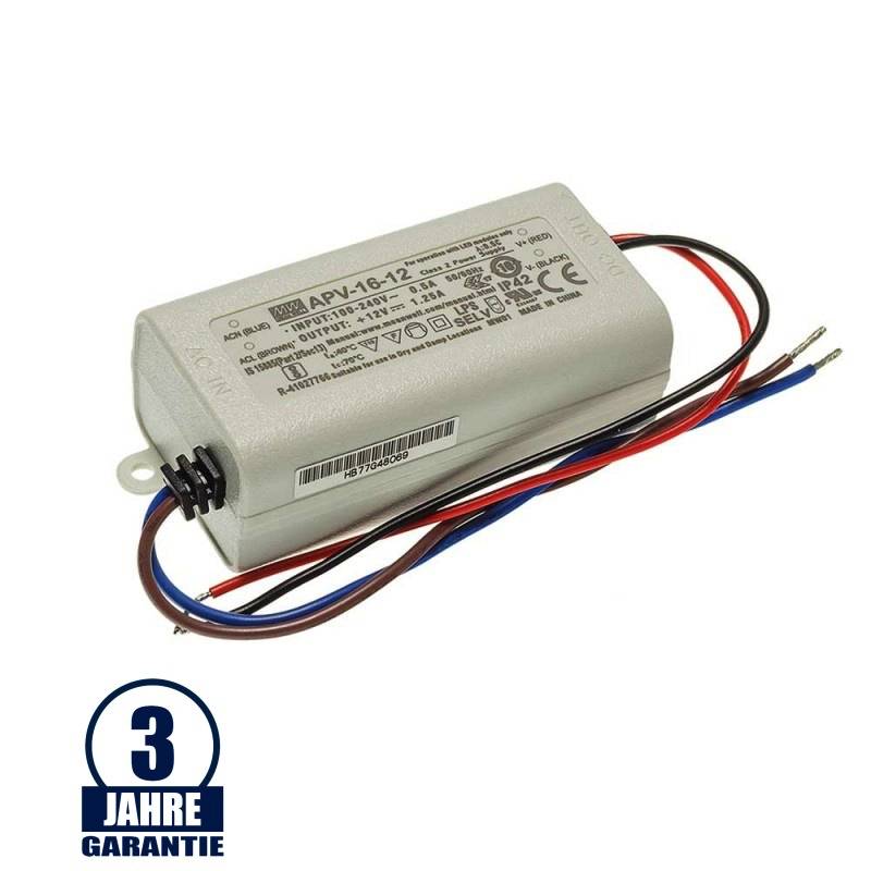 MEAN WELL 12V DC Kunststoff Netzteil IP42  16W bis 36W