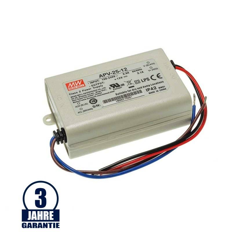 MEAN WELL 12V DC Kunststoff Netzteil IP42  16W bis 36W