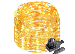 22M LED Kupferdraht Lichterkette mit Schalter, 200er LEDs, Wasserdicht Warmweiß