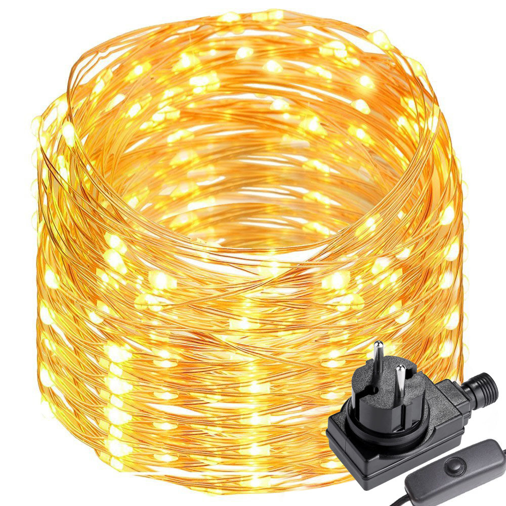22M LED Kupferdraht Lichterkette mit Schalter, 200er LEDs, Wasserdicht