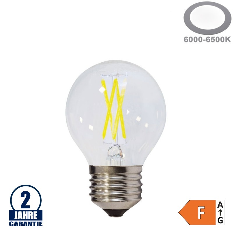 4W LED FILAMENT E27 G45 Birne Glas 400 Lumen Kaltweiß