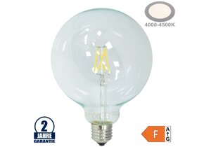 4W LED FILAMENT E27 G125 Birne Glas 400 Lumen Neutralweiß