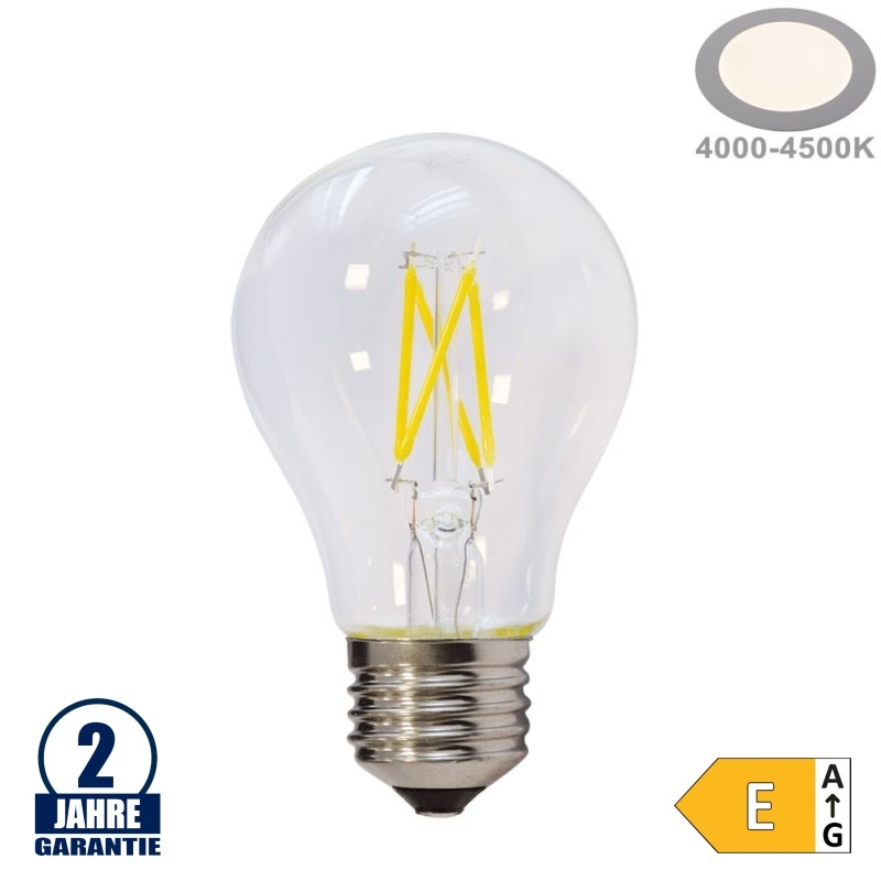 5W LED FILAMENT E27 A60 Birne Glas 600 Lumen Neutralweiß