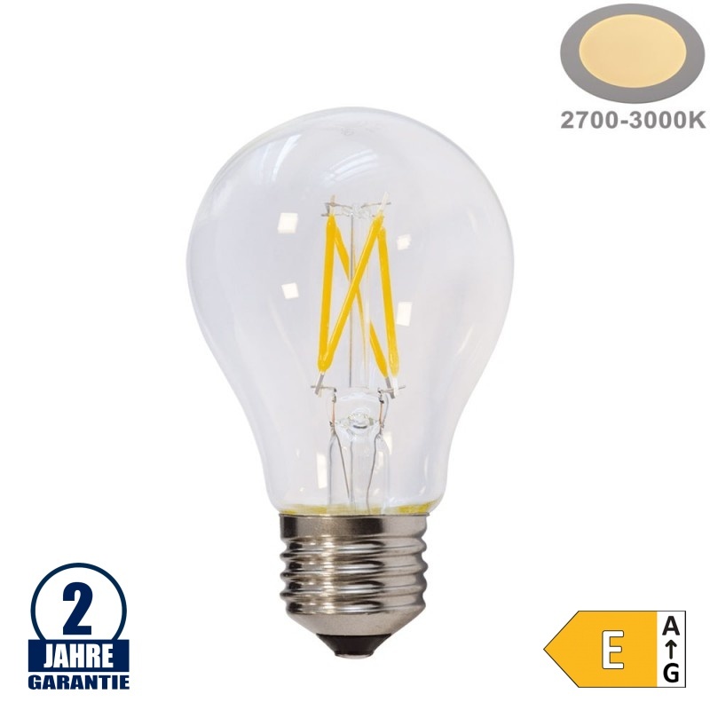 5W LED FILAMENT E27 A60 Birne Glas 600 Lumen Warmweiß