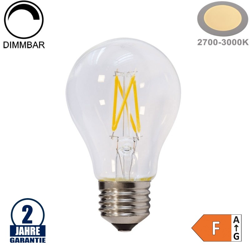 6W LED FILAMENT E27 A60 Birne Glas 600 Lumen Warmweiß Dimmbar