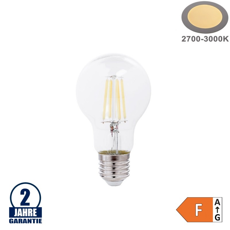 8W LED FILAMENT E27 A60 Birne Glas 810 Lumen Warmweiß