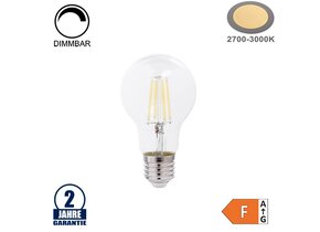 8W LED FILAMENT E27 A60 Birne Glas 810 Lumen Warmweiß Dimmbar