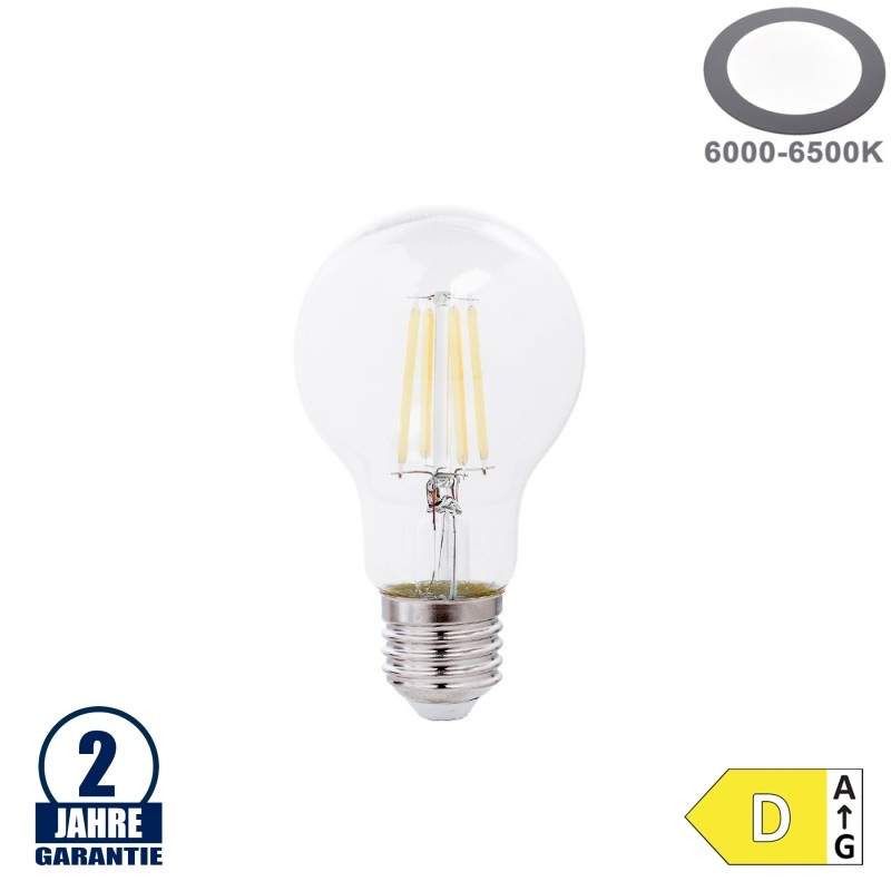 10W LED FILAMENT E27 A60 Birne Glas 1350 Lumen Kaltweiß
