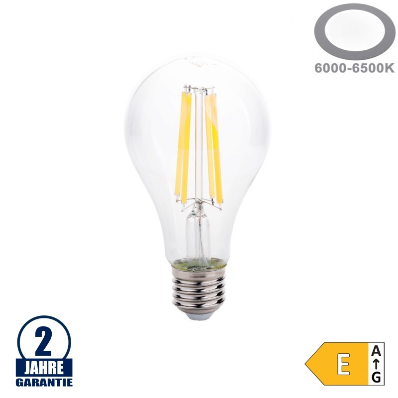 12W LED FILAMENT E27 A65 Birne Glas 1500 Lumen Kaltweiß