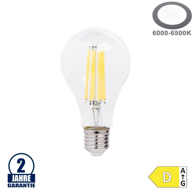14W LED FILAMENT E27 A65 Birne Glas 2100 Lumen Kaltweiß
