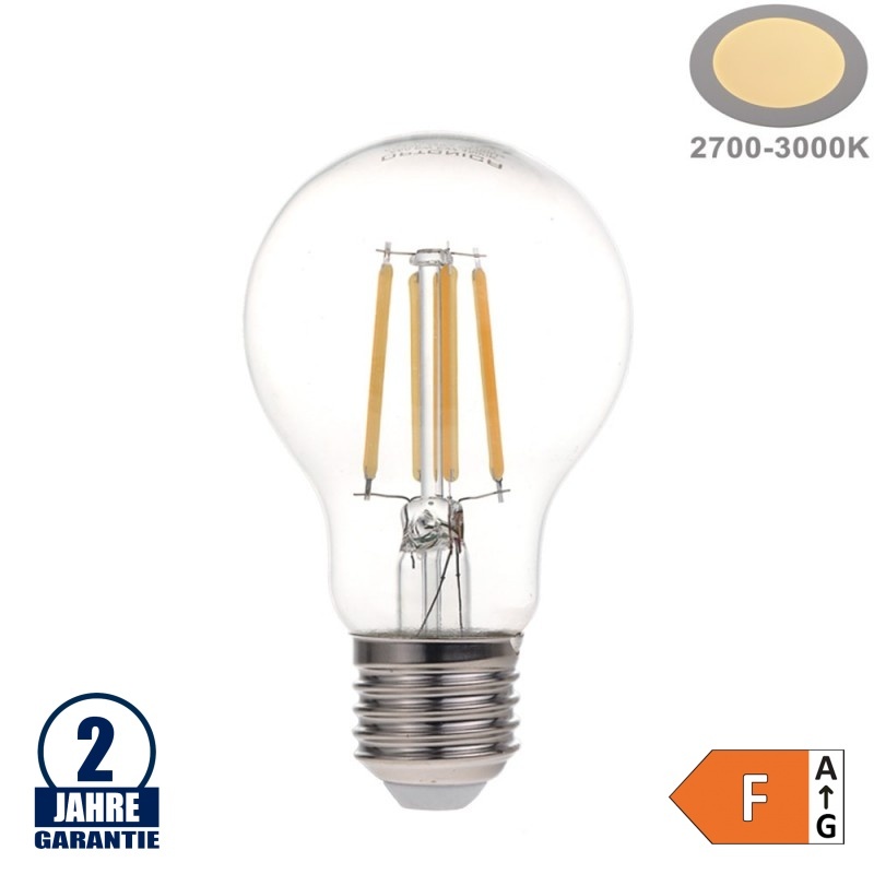 6W LED FILAMENT E27 A60 Birne Glas 630 Lumen Warmweiß