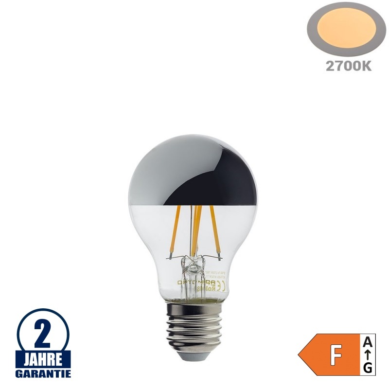 4W LED Spiegelkopf E27 A60 Birne Silber Glas Warmweiß