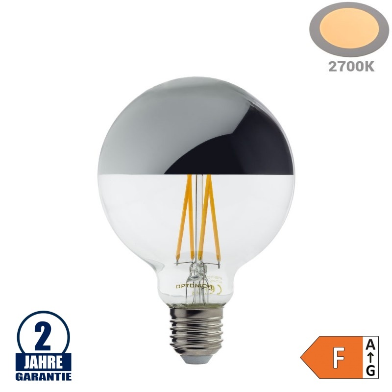 4W LED Spiegelkopf E27 G95 Birne Silber Glas Warmweiß