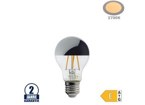 7W LED Spiegelkopf E27 A60 Birne Silber Glas Warmweiß