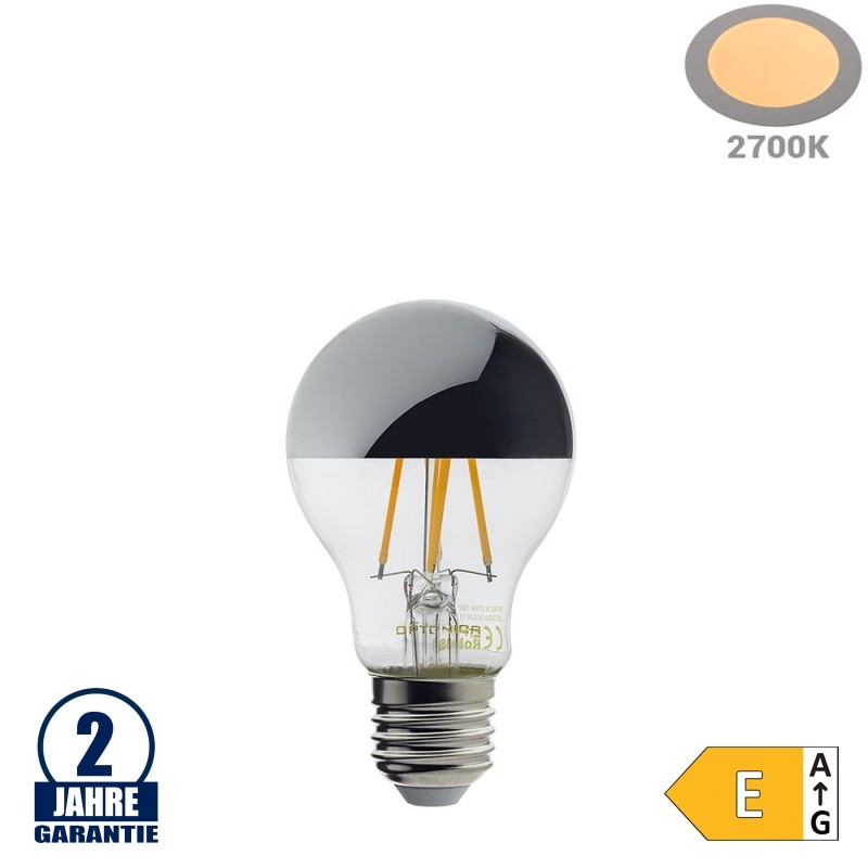 7W LED Spiegelkopf E27 A60 Birne Silber Glas Warmweiß