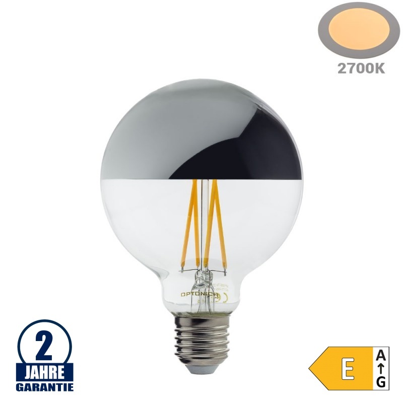 7W LED Spiegelkopf E27 G95 Birne Silber Glas Warmweiß