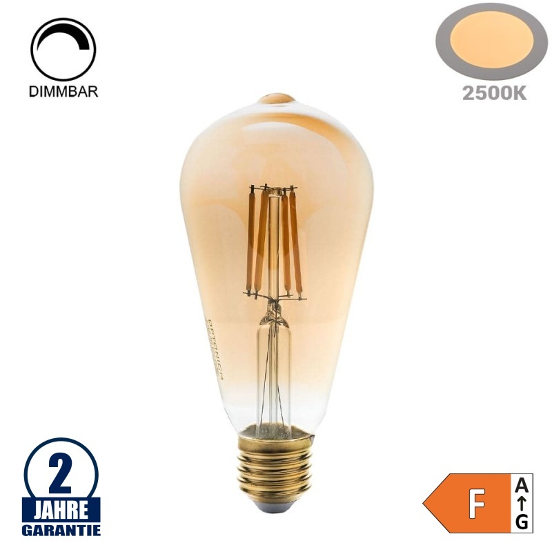 8W LED Vintage E27 ST64 Birne Gold Glas Warmweiß 2500K Dimmbar