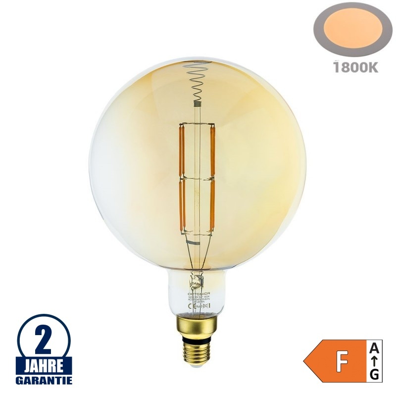 8W LED Vintage E27 G200 Birne Gold Glas Warmweiß 1800K