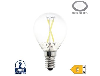 2W LED FILAMENT E14 G45 Birne Glas 200 Lumen Kaltweiß