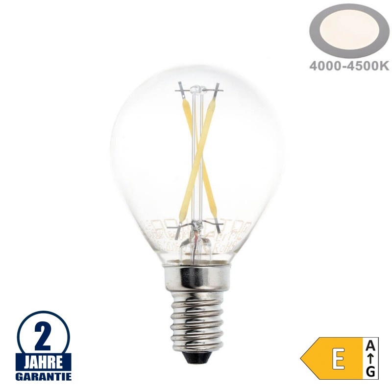 2W LED FILAMENT E14 G45 Birne Glas 200 Lumen Neutralweiß